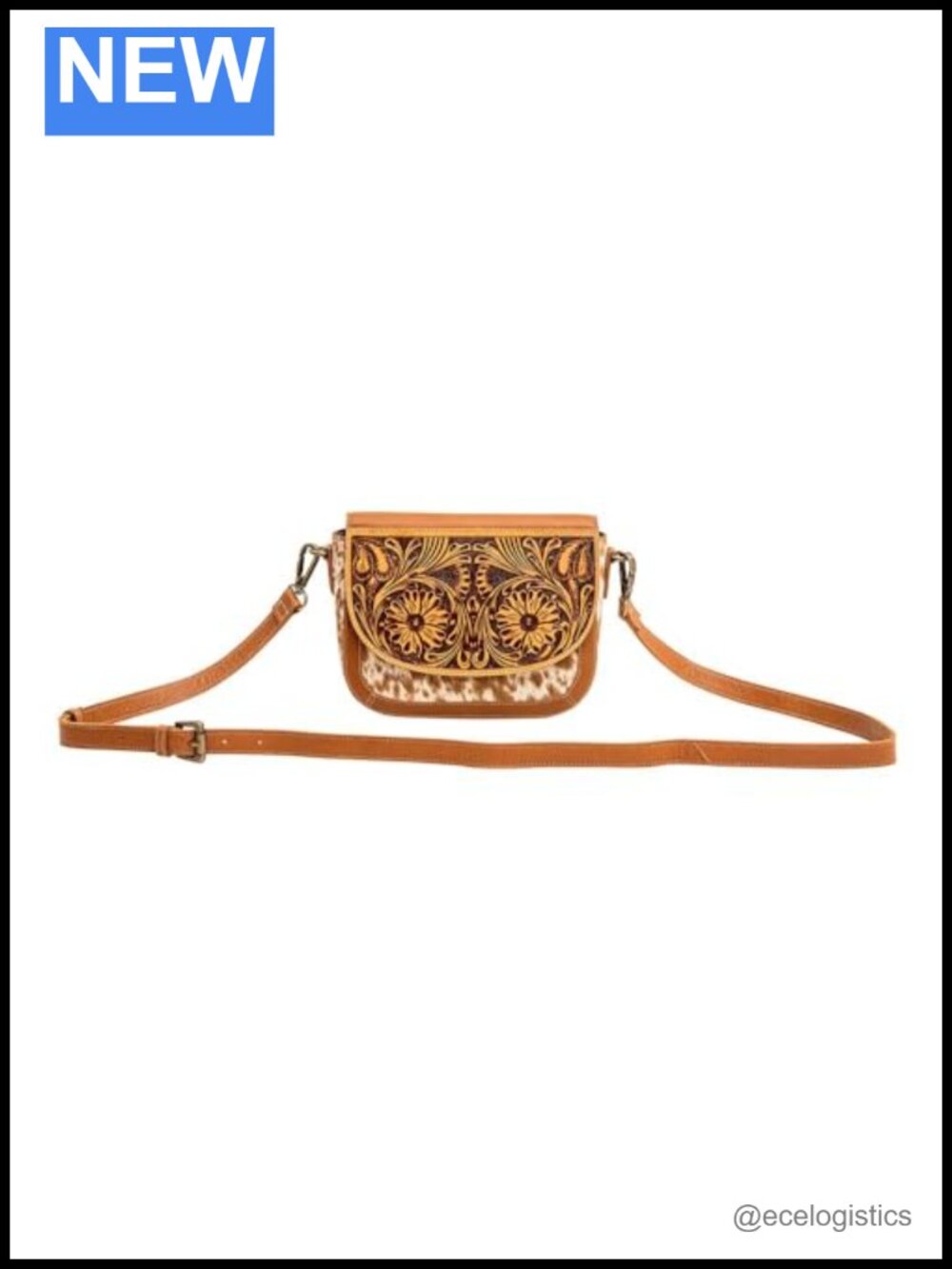 Western Hand-Tooled Leather Crossbody Bag with Adjustable Strap